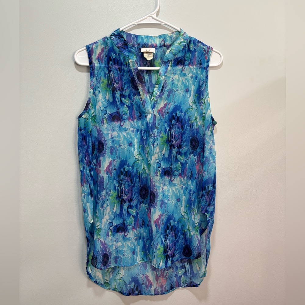 Sleeveless Blue Floral Women's Top